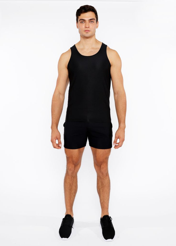 BLACK TEXTURED STRETCH MESH PERFORMANCE TANK TOP ST-290