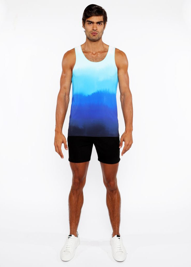 CERULEAN GRADIENT PRINTED STRETCH MESH TANK TOP ST-11138