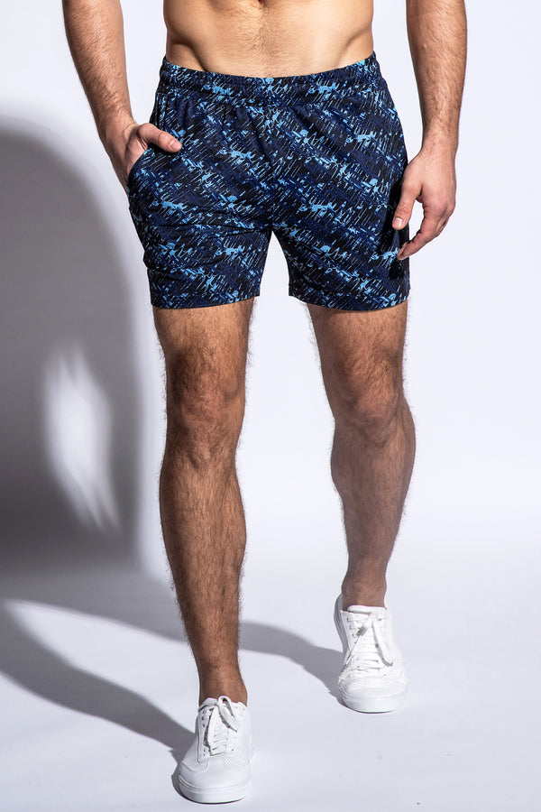 ROYAL-NAVY ABSTRACT 6" STRETCH MESH PERFORMANCE SHORTS ST-1466-37 Final Sale