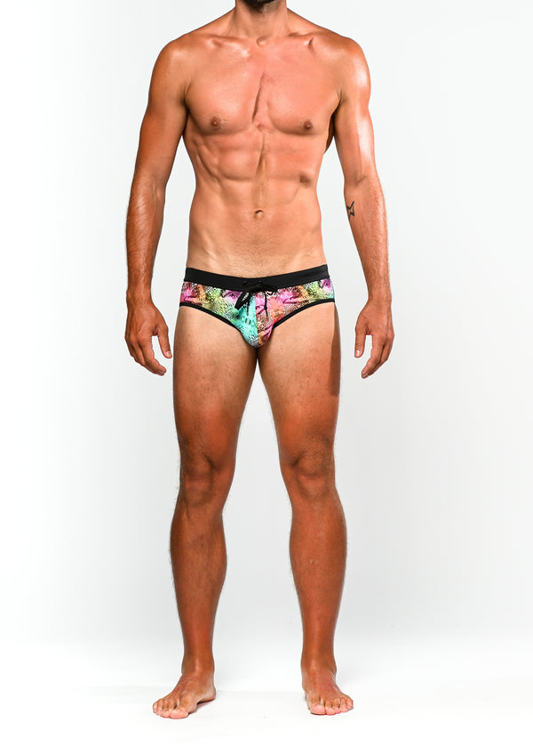 TEAL/APRICOT BUTTERFLIES JUNGLE FREESTYLE SWIM BRIEF W/ REMOVABLE CUP ST-8000-71