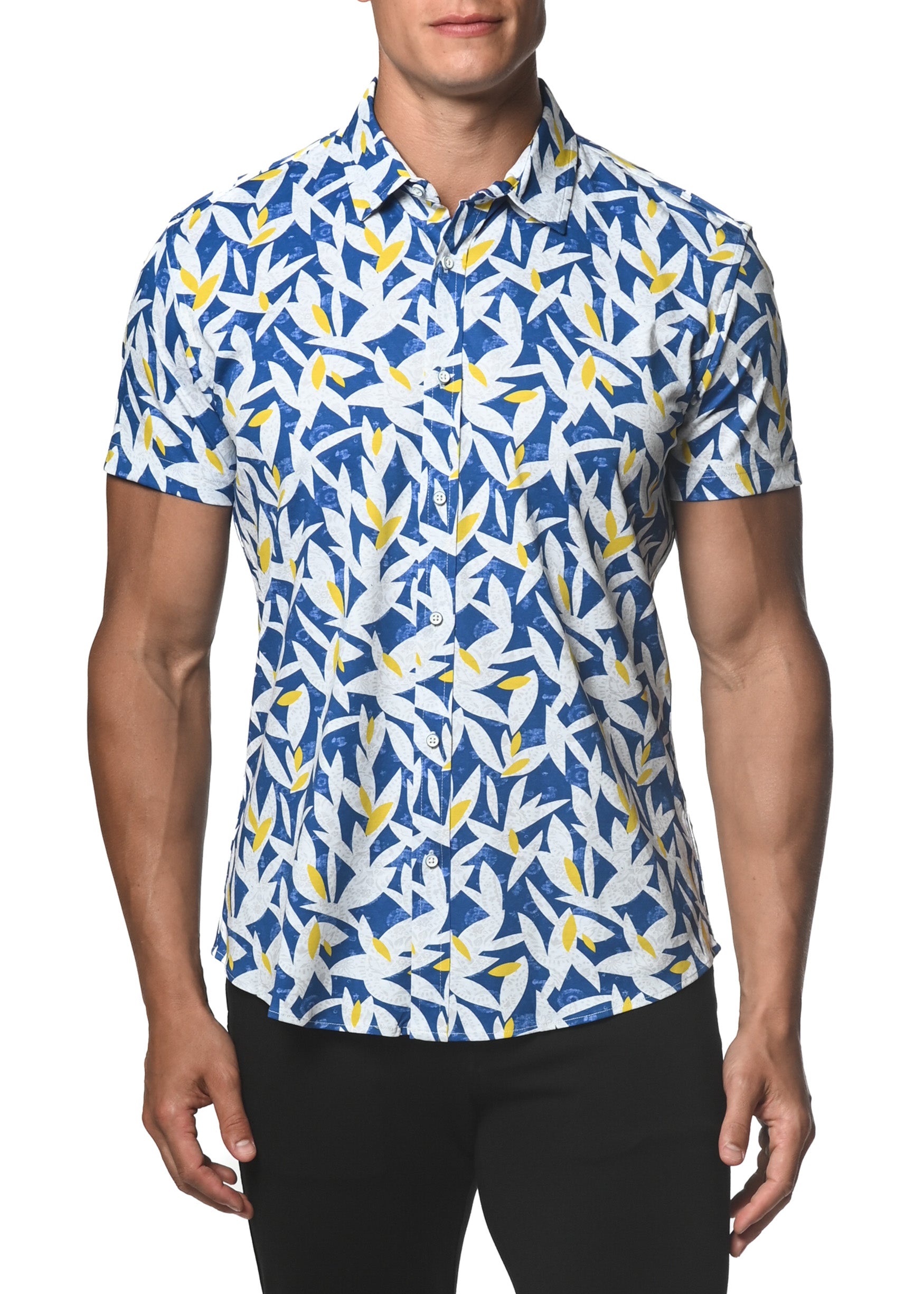 Blue & Yellow Leaves Short Sleeve Shirt – ST33LE