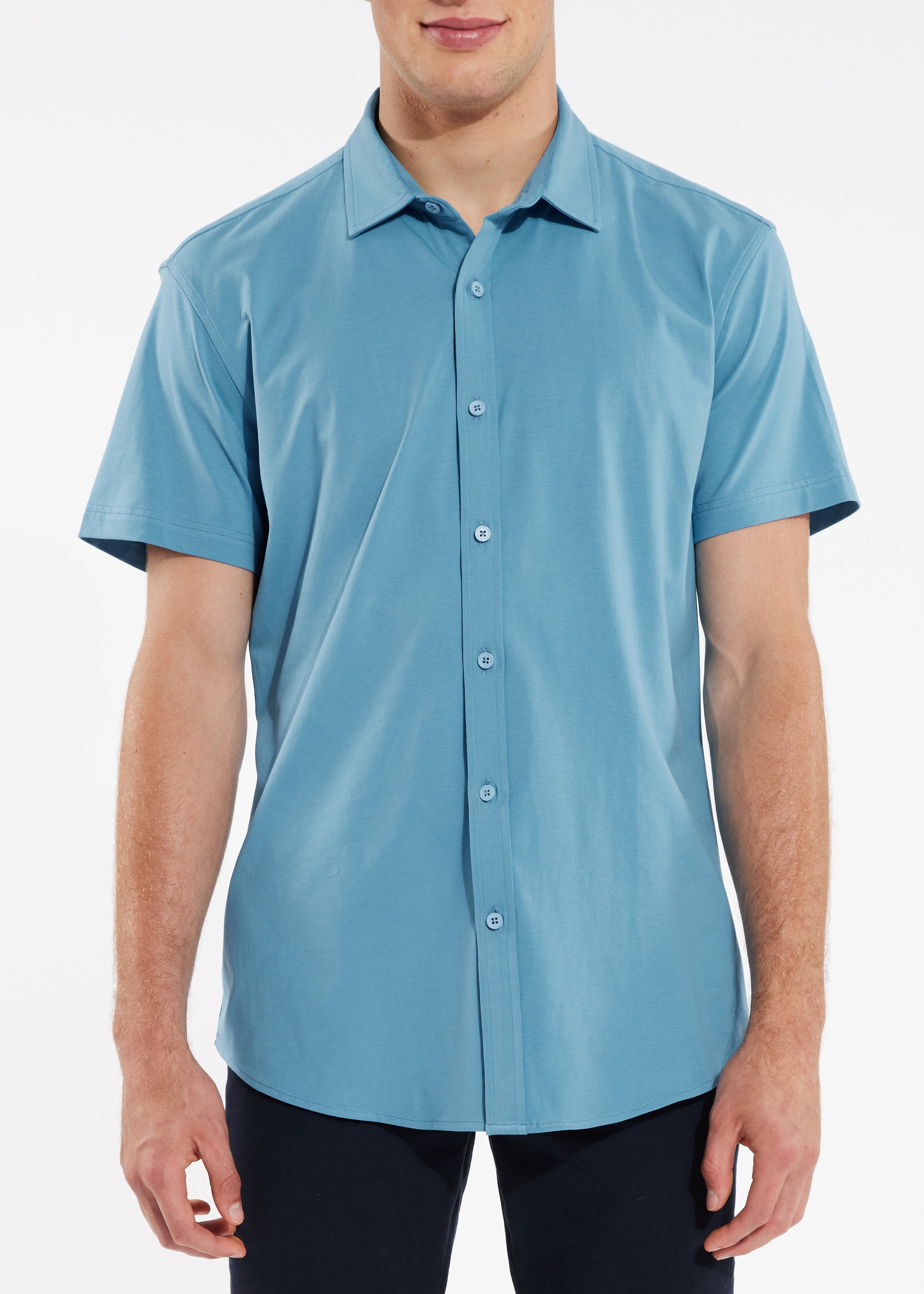 BLUE BAYOU SOLID KNIT STRETCH SHORT SLEEVE SHIRT ST-960 BLUE / XL