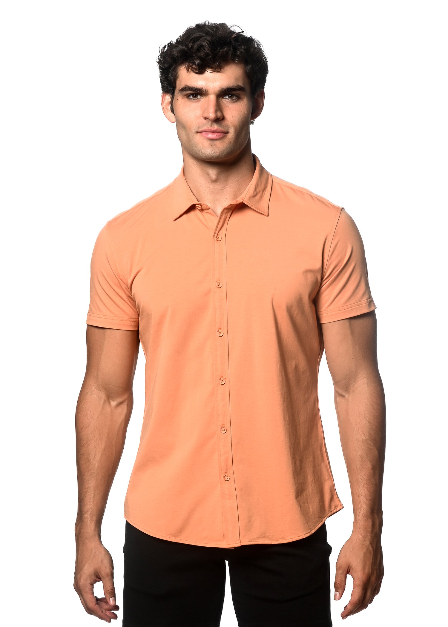 CORAL SPICE SOLID COTTON STRETCH KNIT JERSEY SHORT SLEEVE SHIRT ST-963