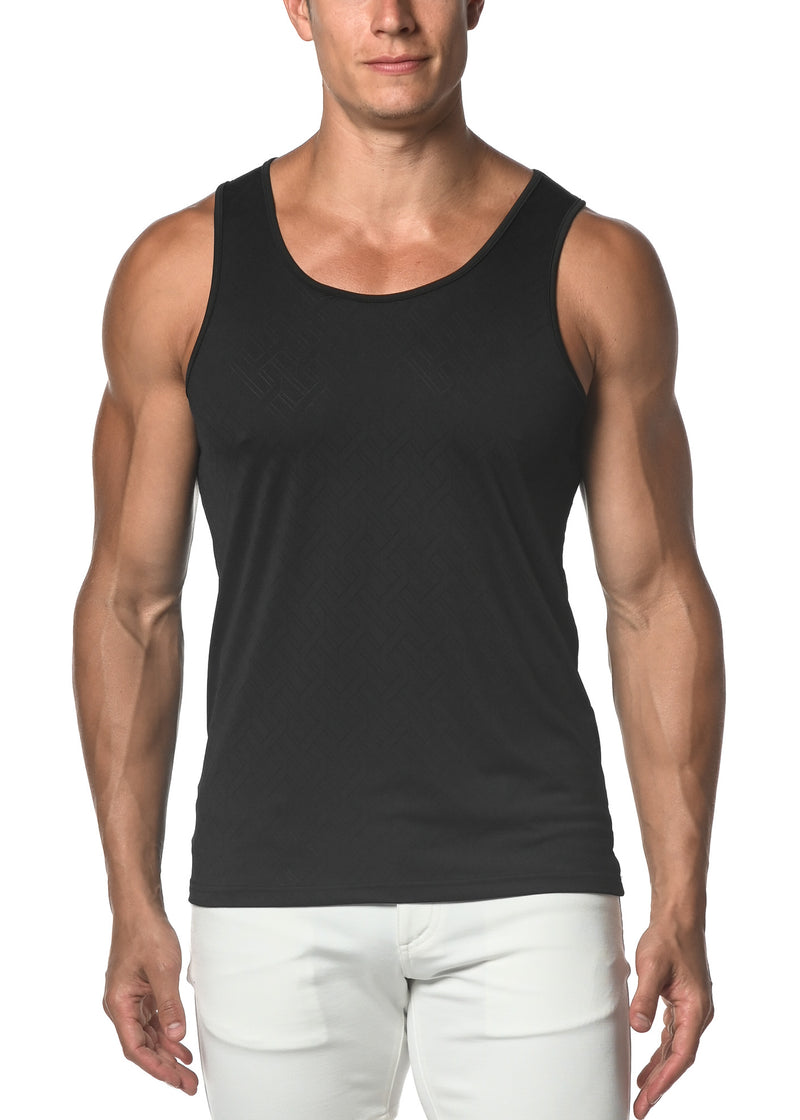 BLACK ANGLES TEXTURED MESH STRETCH PERFORMANCE TANK TOP  ST-274