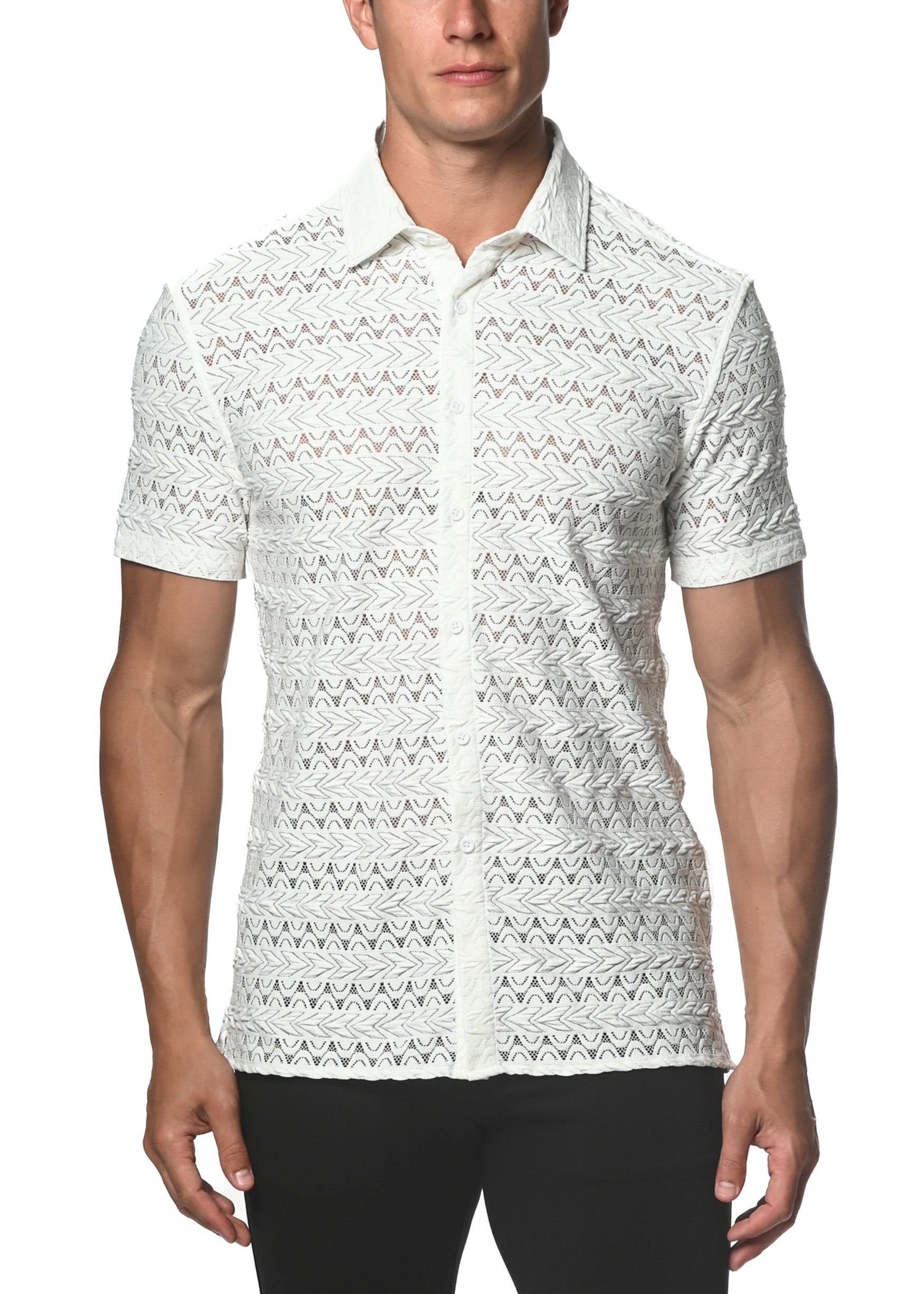 dress shirt darts White Darts Stretch LACE Gossamer Shirt ST-24015 White / XL