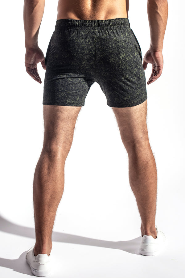 OLIVE-ARMY HEX CAMO 6" STRETCH MESH PERFORMANCE SHORTS ST-1466-23 Final Sale