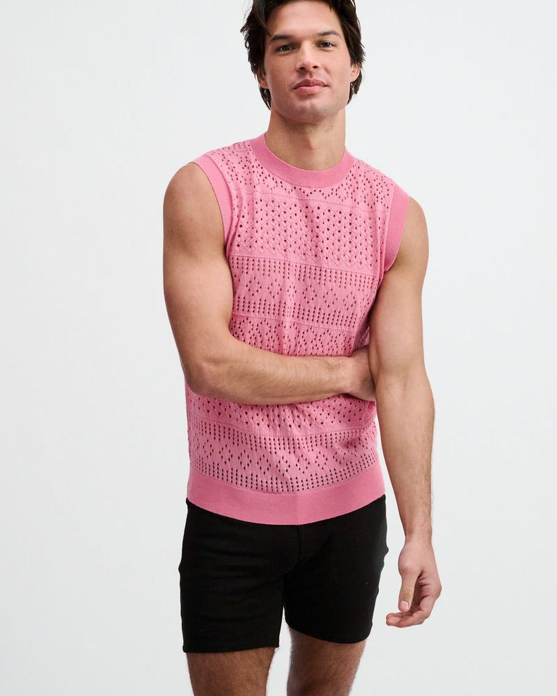 CREPE PINK POINTELLE OPEN KNIT VEST ST-24310