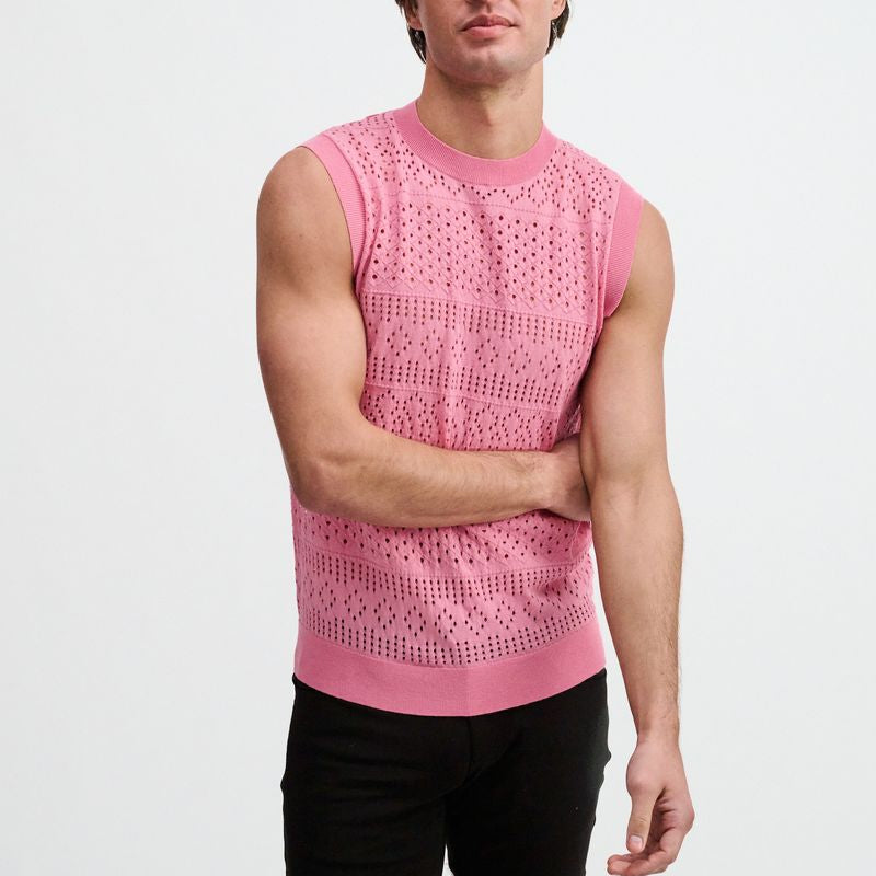 CREPE PINK POINTELLE OPEN KNIT VEST ST-24310