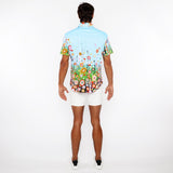 SKY/MULTI CIRCLE BURSTS BORDER PRINT COTTON JERSEY KNIT SHORT SLEEVE SHIRT ST-9342