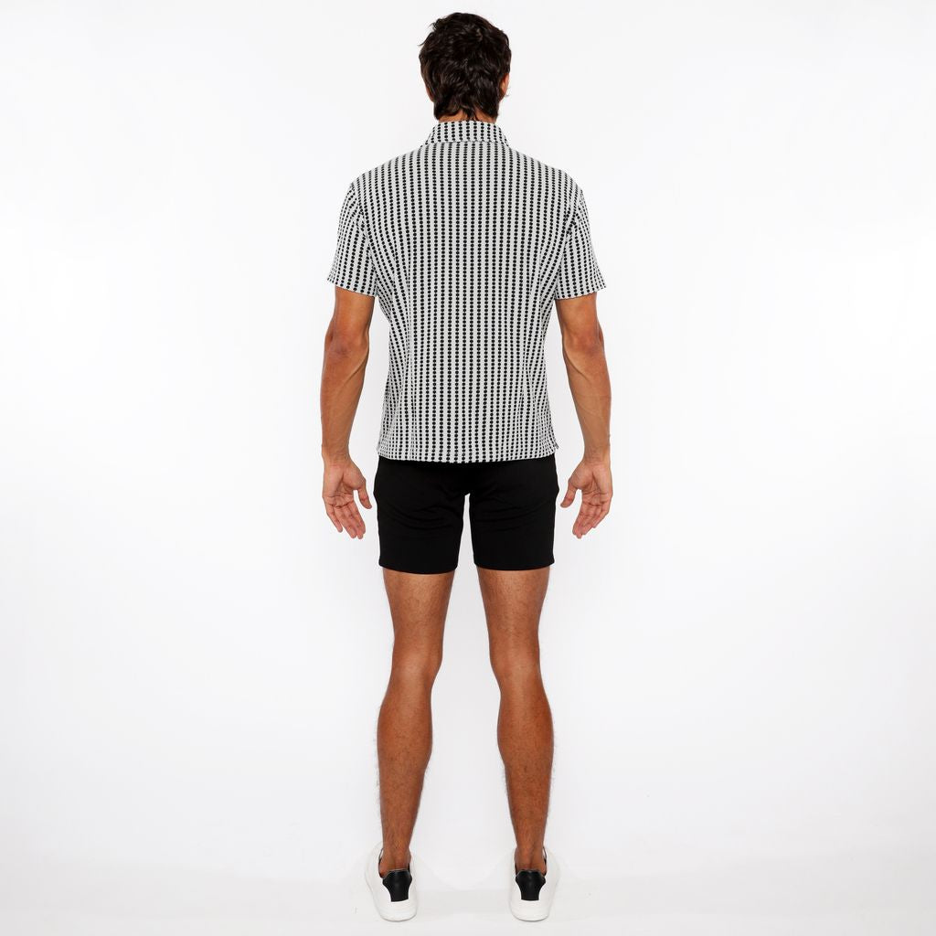 GREY/FATIGUE STRIPE STRETCH OPEN KNIT SHORT SLEEVE SHIRT ST-24062