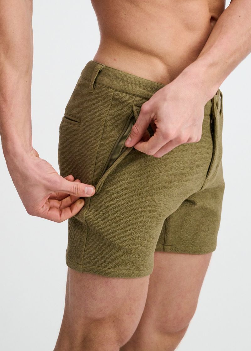 JUNGLE GREEN 5" INSEAM TEXTURED STRETCH KNIT CHINO SHORTS W/ ZIP POCKETS ST-1986-10