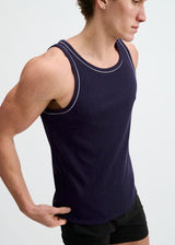 NAVY/WHITE RIB STRETCH COTTON/TENCEL TANK W/FINE PIPING DETAIL STA-16011
