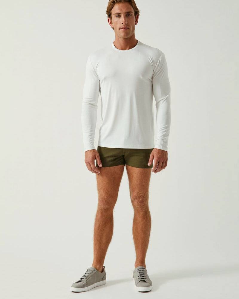 CHALK WHITE SOLID STRETCH MODAL CREW NECK LONG SLEEVE TEE ST-9012