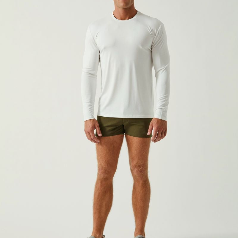 CHALK WHITE SOLID STRETCH MODAL CREW NECK LONG SLEEVE TEE ST-9012