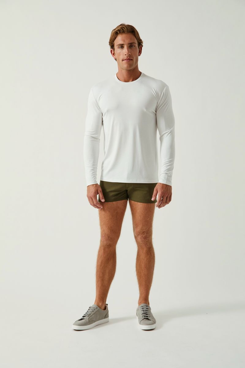 CHALK WHITE SOLID STRETCH MODAL CREW NECK LONG SLEEVE TEE ST-9012
