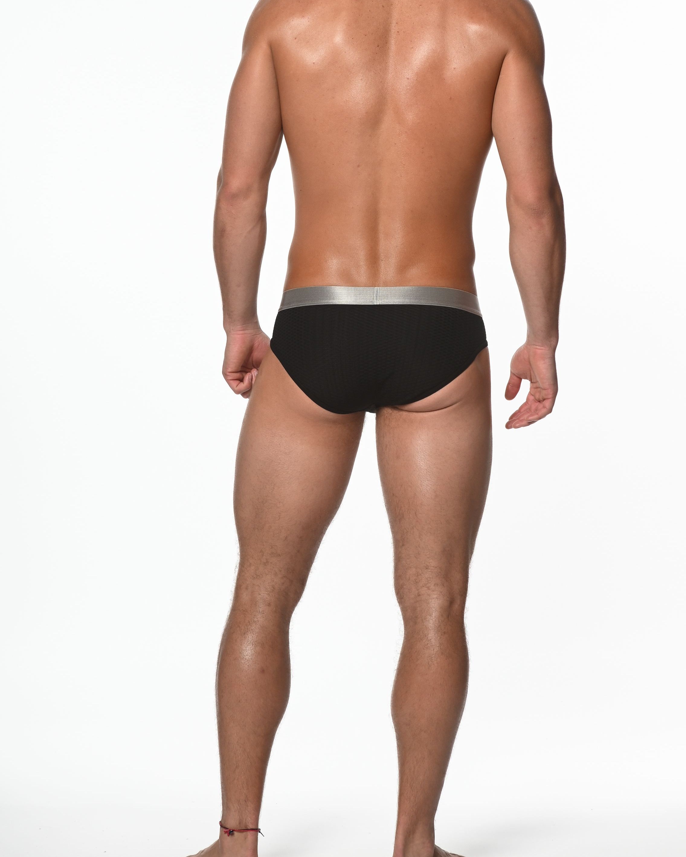 BLACK NYLON/ELASTANE DIAMOND MESH LOW RISE BRIEF ST-10415