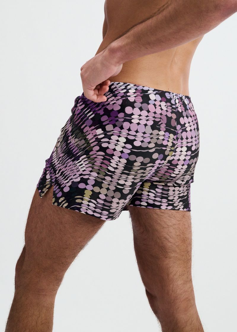 PURPLE/ALOE WAVES PRINTED SWIM SHORTS W/MESH BRIEF LINING ST-8024-14