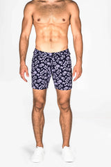 PINK/NAVY TROPIC FLORAL JACQUARD KNIT STRETCH SHORTS St-1932 Final sale