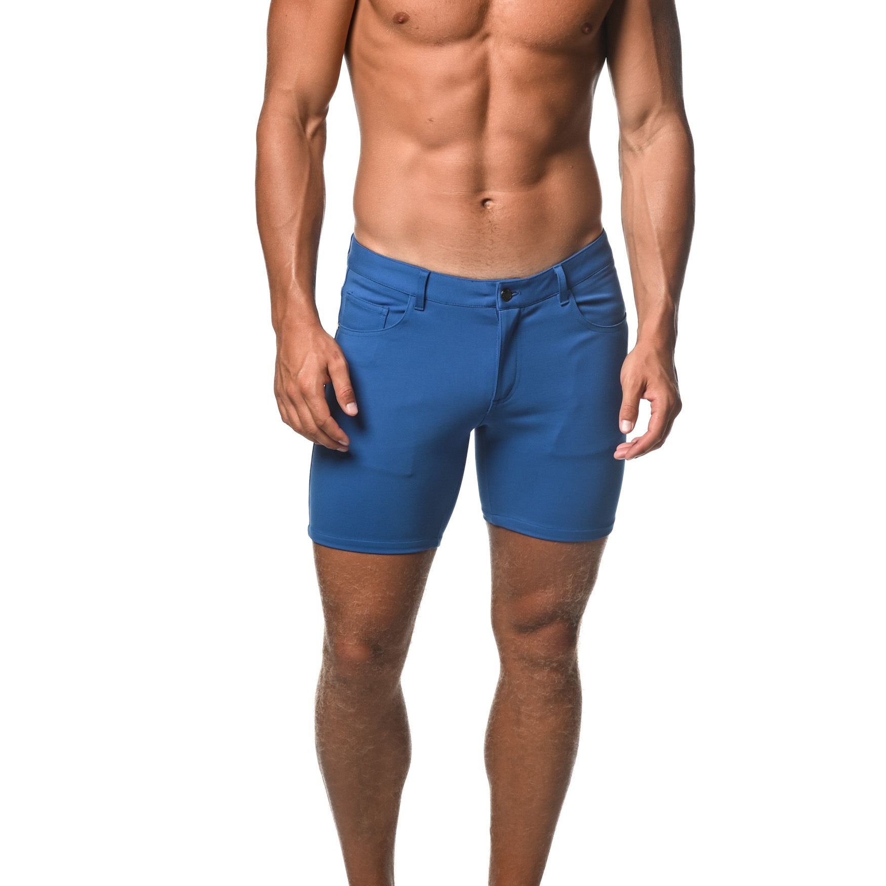 VIVID BLUE 5" INSEAM STRETCH KNIT JEANS SHORTS  ST-1932