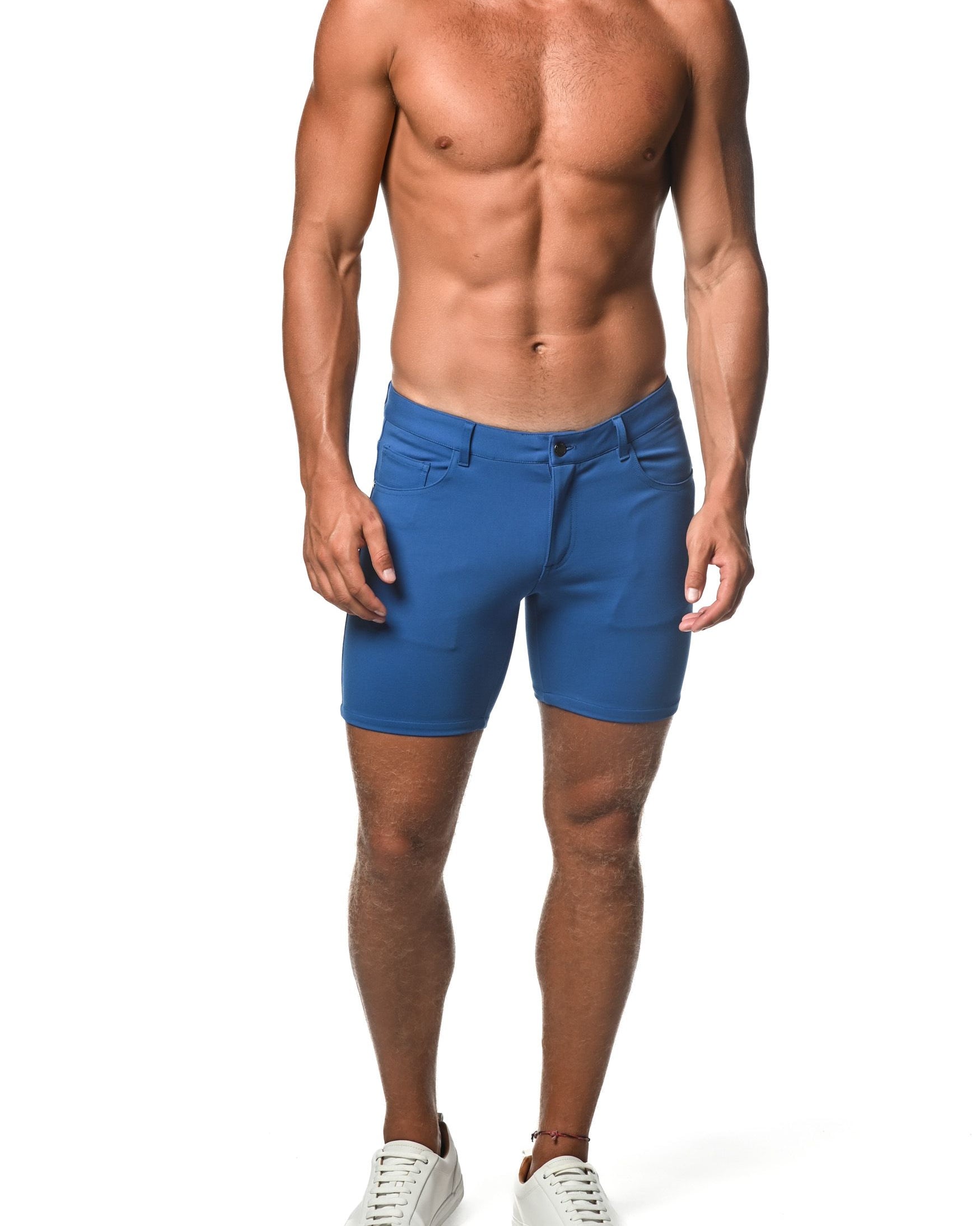 VIVID BLUE 5" INSEAM STRETCH KNIT JEANS SHORTS  ST-1932
