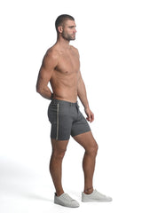 GREY 5" STRETCH KNIT JEANS SHORTS WITH SIDE TAPE ST-1971