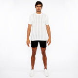 WHITE TEXTURED KNITTED CREW TEE ST-24304