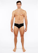 BLACK HEXAGON TEXTURED SWIM BRIEF W/BUCKLE ST-8021-02