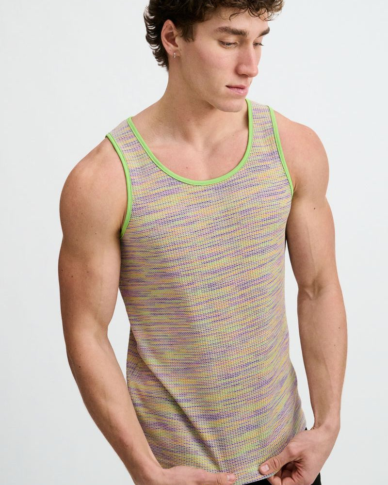 GRASS SPACE DYE TEXTURED STRETCH KNIT TANK ST-11142