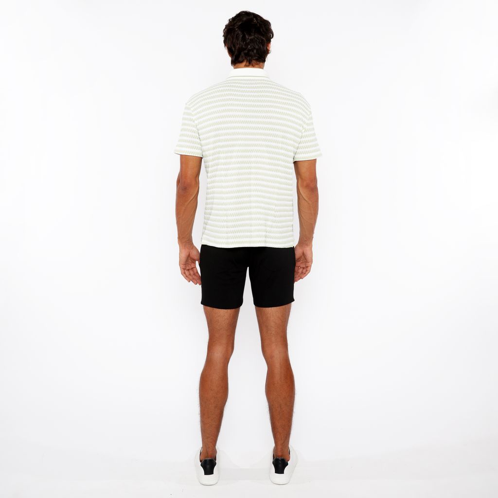 SPEARMINT/WHITE STRETCH OPEN KNIT STRIPES SHORT SLEEVE SHIRT W/ RIB COLLAR ST-24069