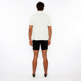 SPEARMINT/WHITE STRETCH OPEN KNIT STRIPES SHORT SLEEVE SHIRT W/ RIB COLLAR ST-24069