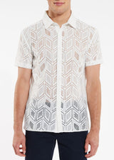WHITE GEO HERRINGBONE KNIT LACE SHIRT ST-24000- Final Sale