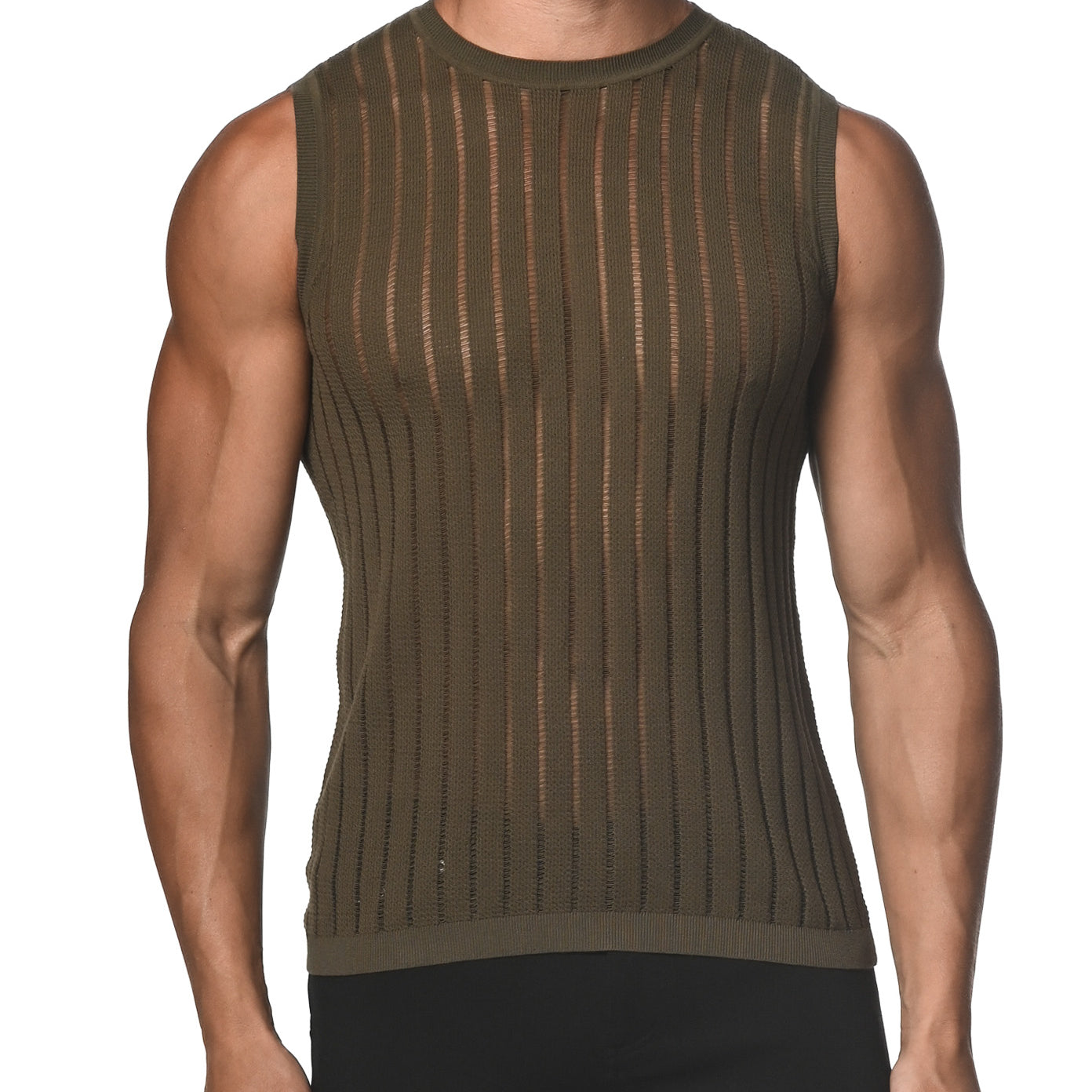 ARMY SHEER VERTICAL STRIPE TEXTURED KNITTED VEST  ST-24018