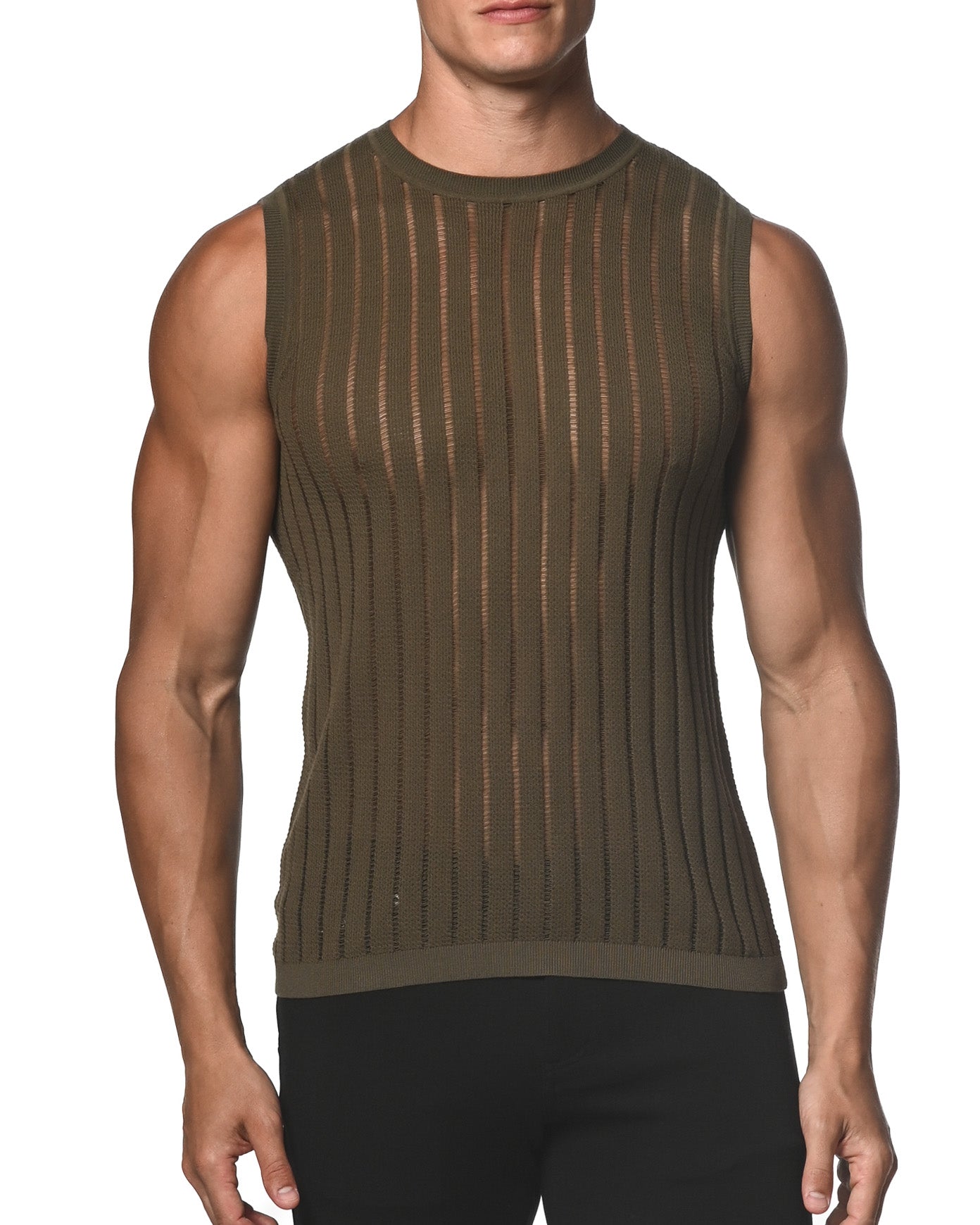 ARMY SHEER VERTICAL STRIPE TEXTURED KNITTED VEST  ST-24018