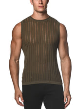 ARMY SHEER VERTICAL STRIPE TEXTURED KNITTED VEST  ST-24018