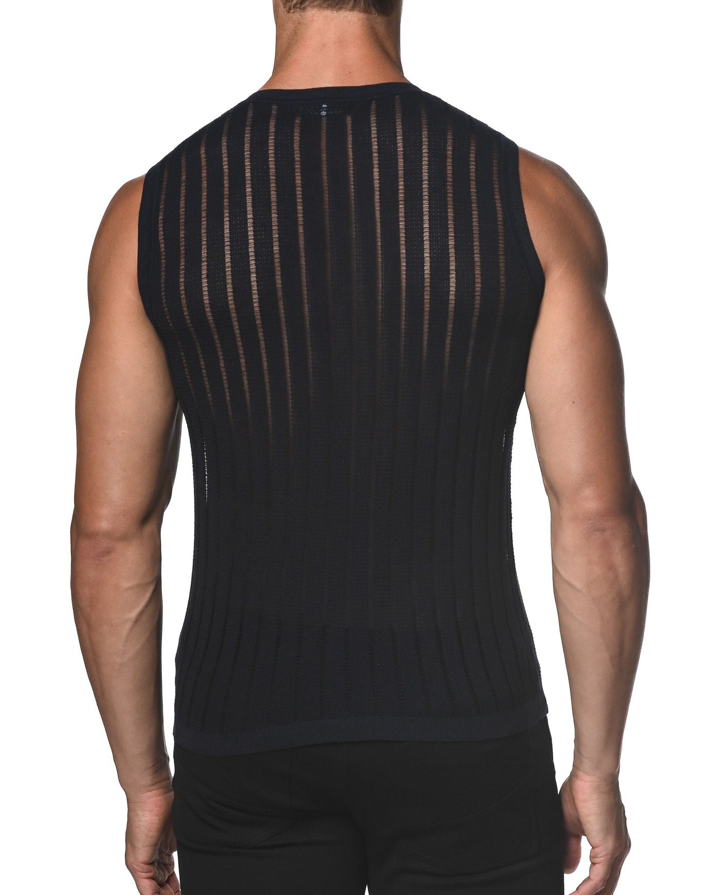 NAVY SHEER VERTICAL STRIPE TEXTURED KNITTED VEST  ST-24018