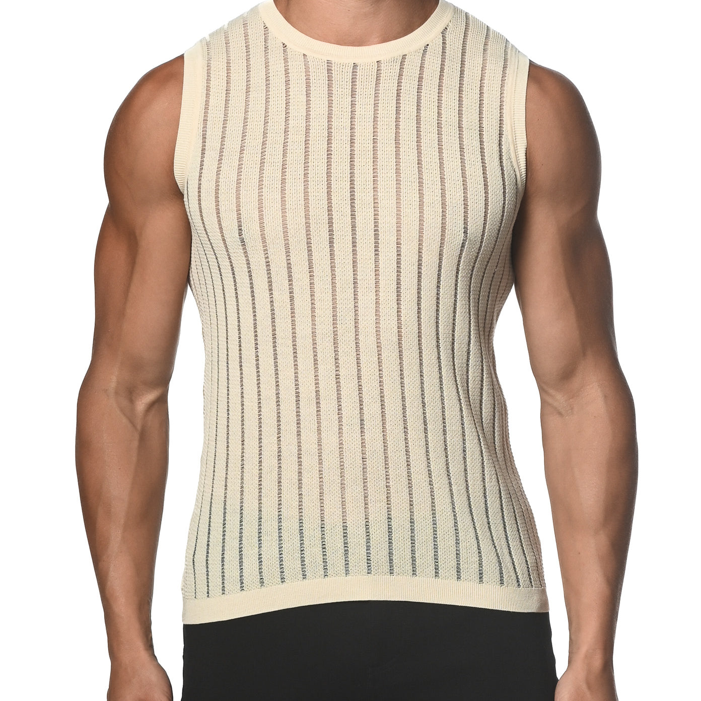 SAND SHEER VERTICAL STRIPE TEXTURED KNITTED VEST  ST-24018