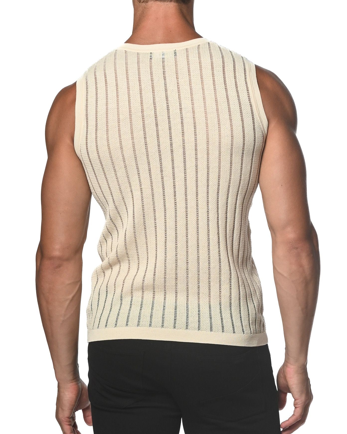 SAND SHEER VERTICAL STRIPE TEXTURED KNITTED VEST  ST-24018