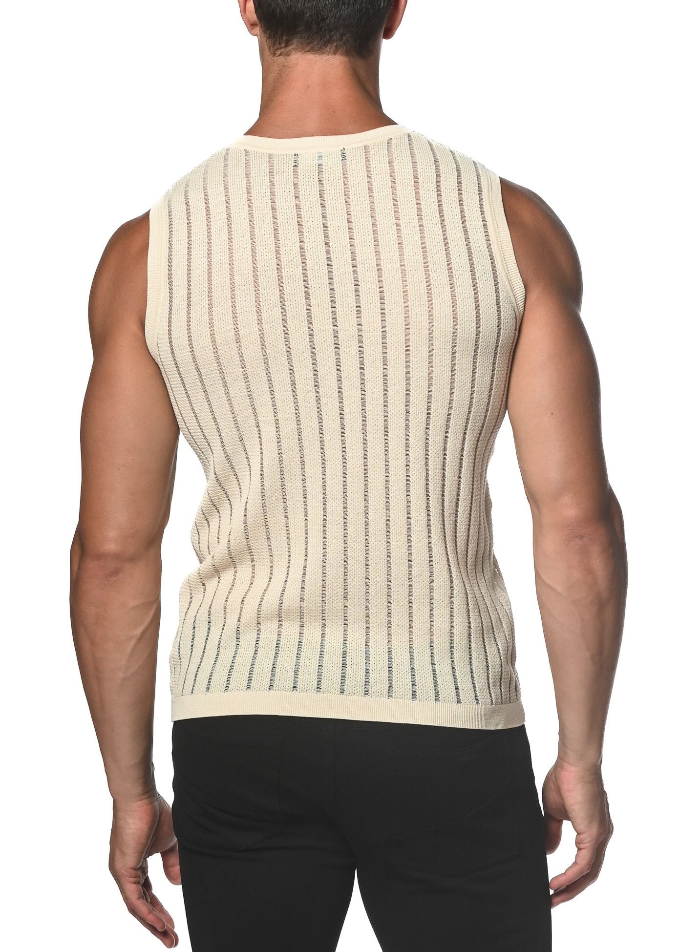 SAND SHEER VERTICAL STRIPE TEXTURED KNITTED VEST  ST-24018