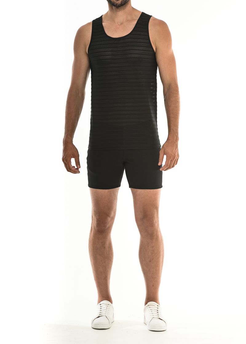 BLACK STRIPE EYELET STRETCH TANK TOP ST-248