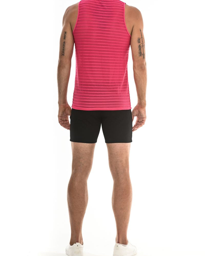 FUCHSIA STRIPE EYELET STRETCH TANK TOP ST-248