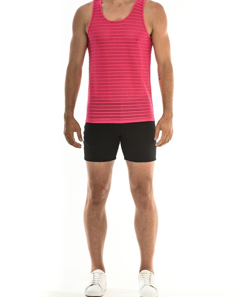 FUCHSIA STRIPE EYELET STRETCH TANK TOP ST-248