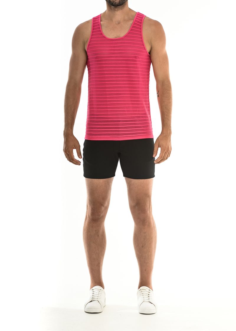 FUCHSIA STRIPE EYELET STRETCH TANK TOP ST-248