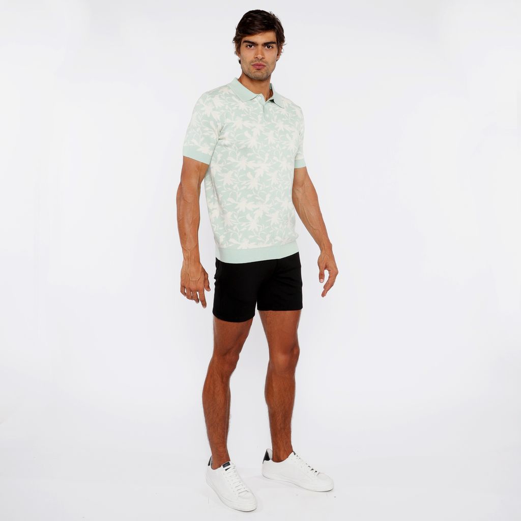 ALOE/CREAM FOLIAGE JACQUARD KNIT 3-BUTTON POLO ST-24306