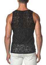 BLACK SQUARES STRETCH GOSSAMER LACE TANK TOP  ST-25006