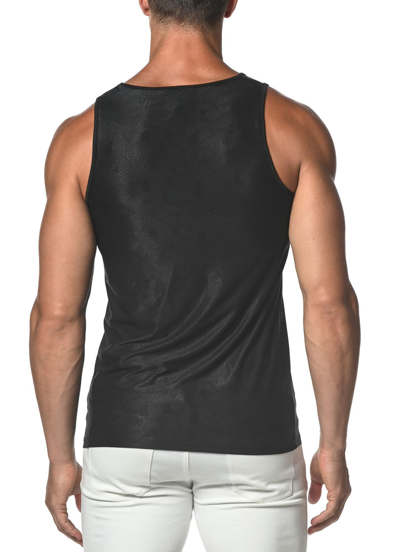 BLACK CROSSHATCH TEXTURED MESH STRETCH PERFORMANCE TANK TOP  ST-273