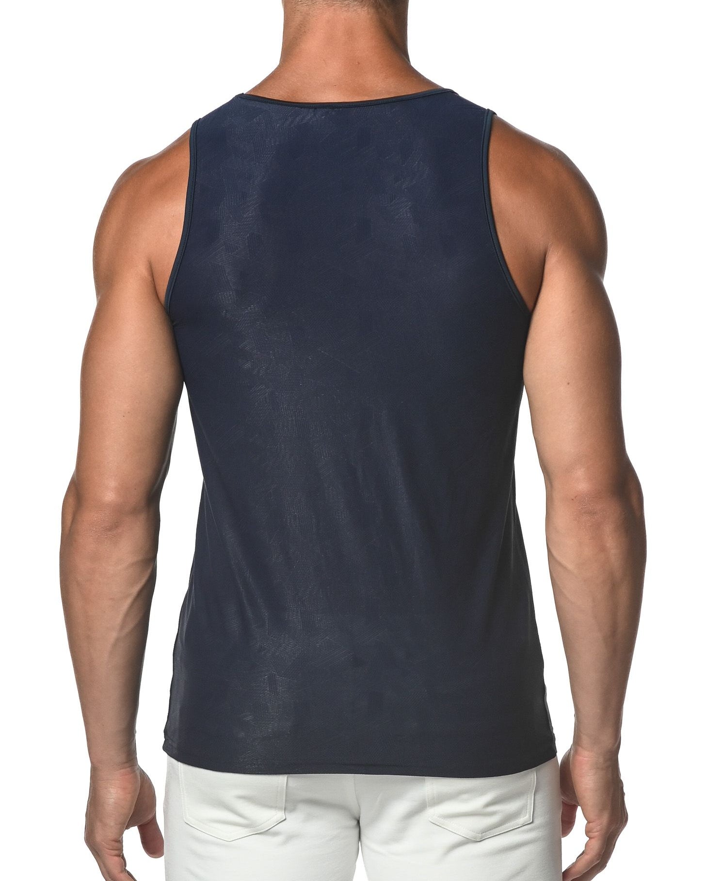 NAVY CROSSHATCH TEXTURED MESH STRETCH PERFORMANCE TANK TOP  ST-273