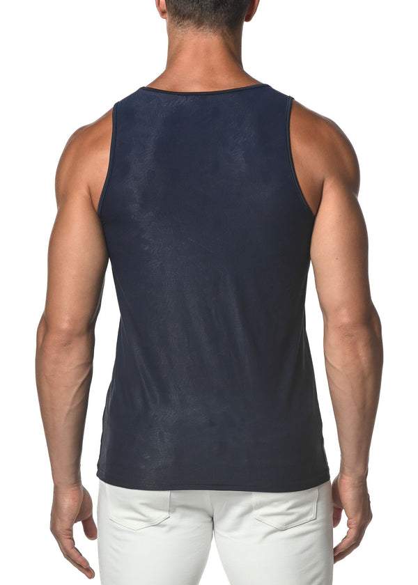 NAVY CROSSHATCH TEXTURED MESH STRETCH PERFORMANCE TANK TOP  ST-273