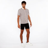 CANDY/MIDNIGHT STRIPE STRETCH OPEN KNIT SHORT SLEEVE SHIRT W/RIB COLLAR ST-24064
