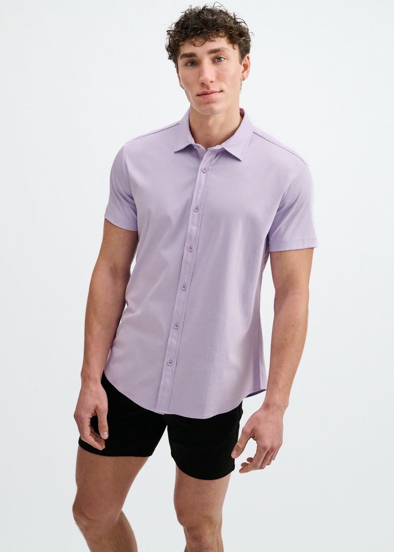 LILAC SOLID STRETCH JERSEY KNIT SHORT SLEEVE SHIR ST-963-06