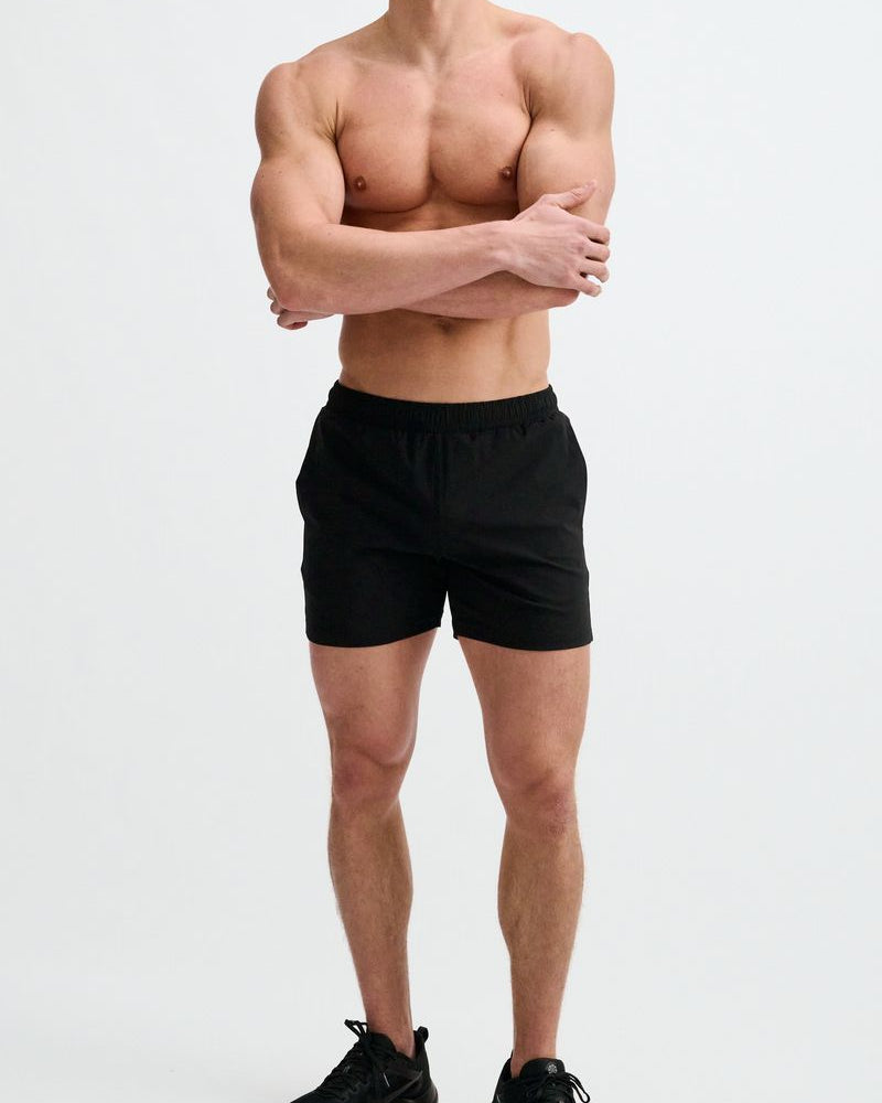 BLACK TEXTURED MESH STRETCH PERFORMANCE SHORTS ST-1466-101